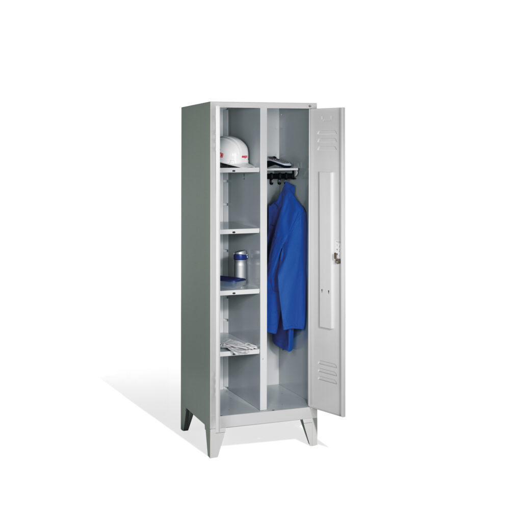 Grijze kledinglocker met onderverdeling