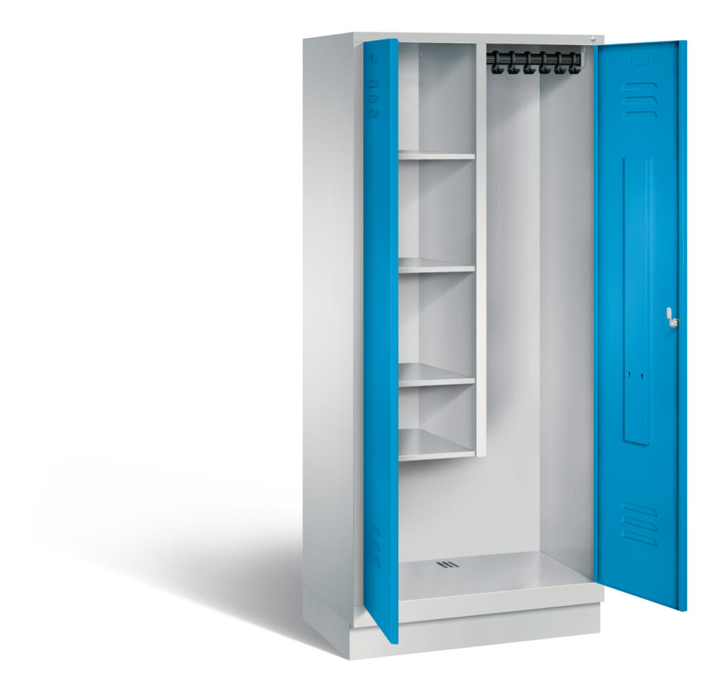 Blauwe kledinglocker met onderverdeling