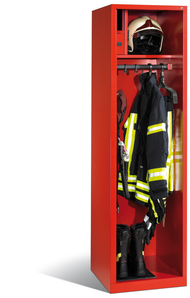 Zijaanzicht van een rode brandweerkast