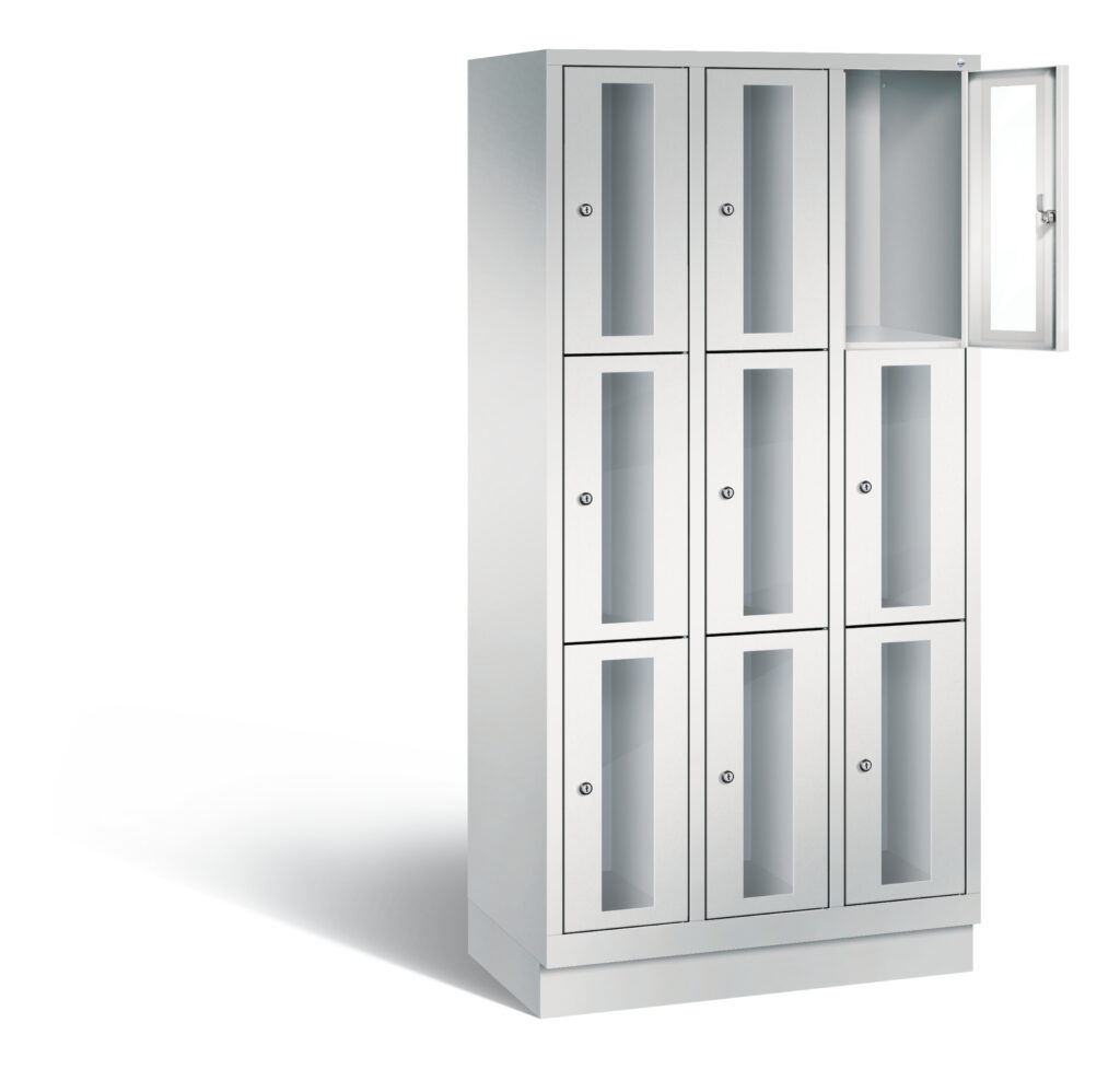Witte vakkenlocker met doorzichtige acrylglazen - lockers