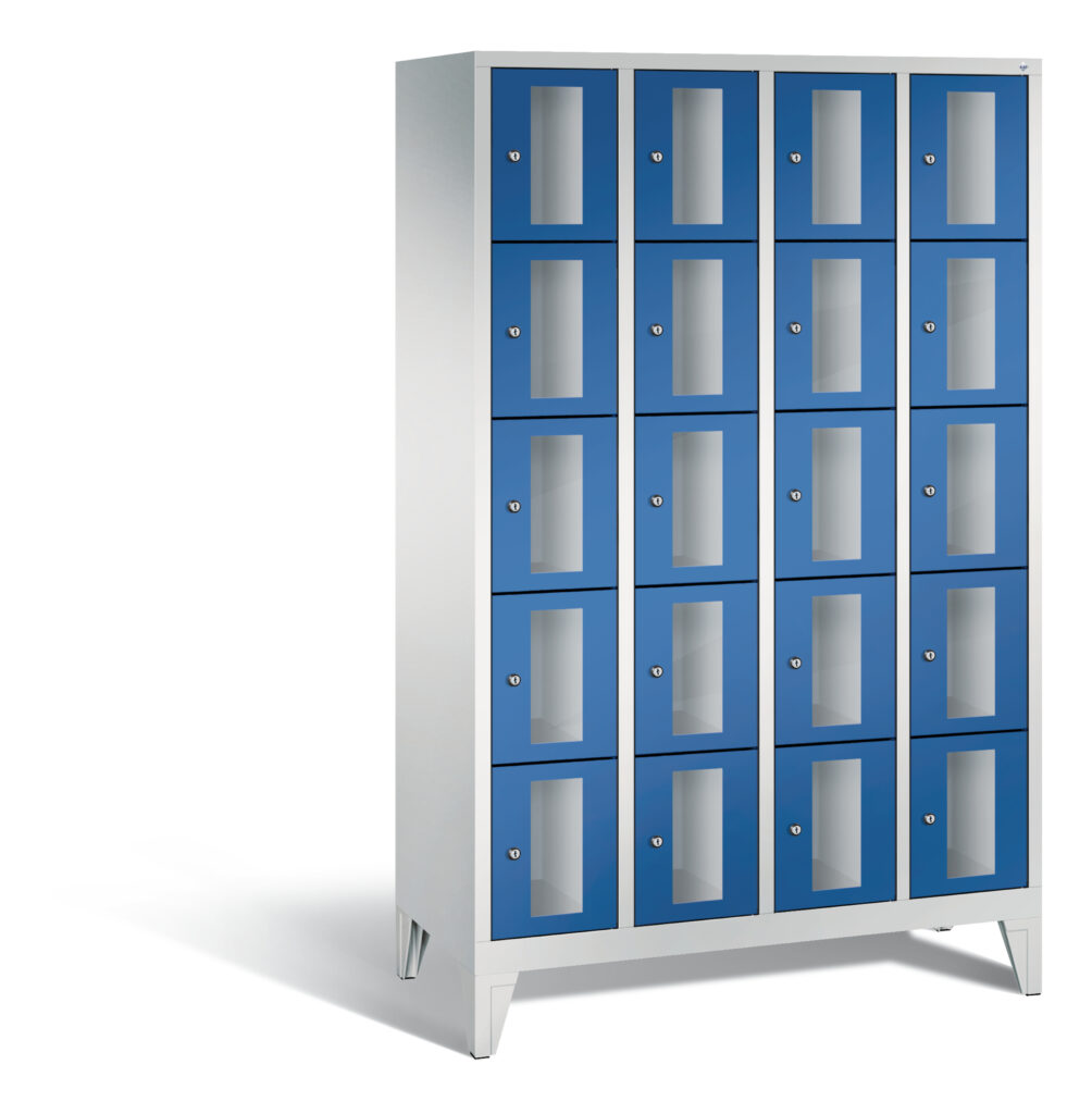 Blauwe vakkenlocker met doorzichtige acrylglazen - lockers