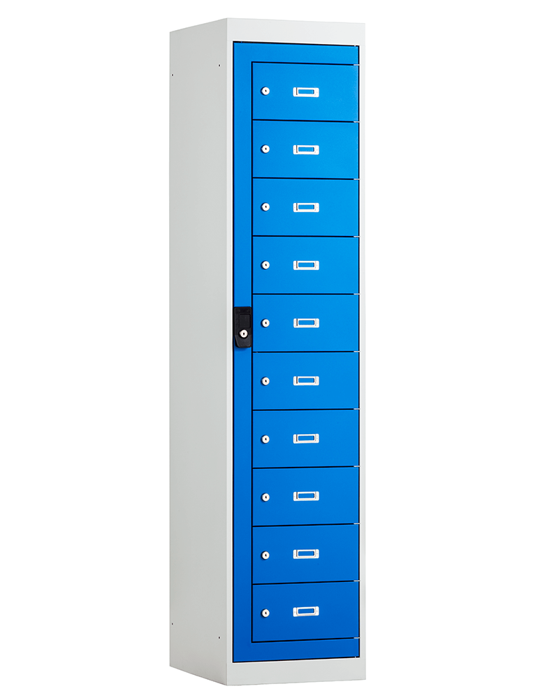 Hoge blauwe PC en GSM locker met gesloten vakken