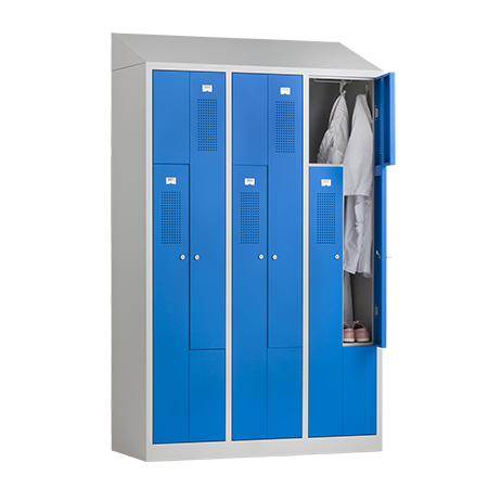Blauwe z-lockers met schuin dak