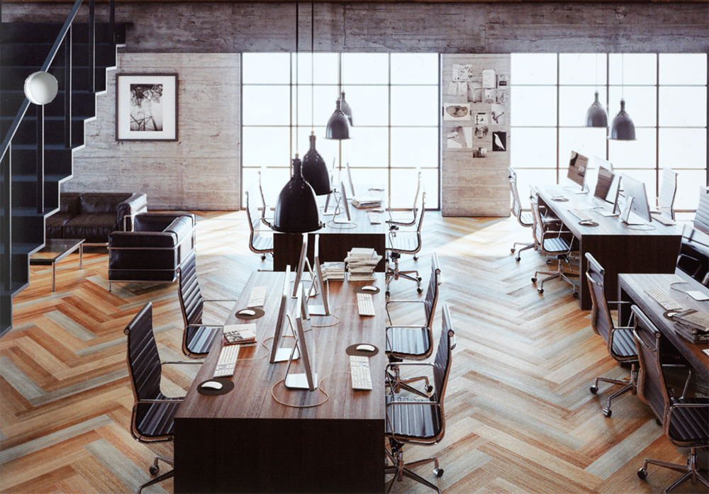 Vinyl tegels in houtmotief in bureau - vloeren